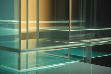 3d render, abstract geometric background, translucent glass with colorful gradient, simple square shapes