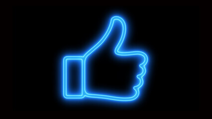 Neon thumb up icon. Glowing neon like sign, outline approving hand pictogram in vivid colors. Social media feedback, positive attitude, best choice.  - obrazy, fototapety, plakaty