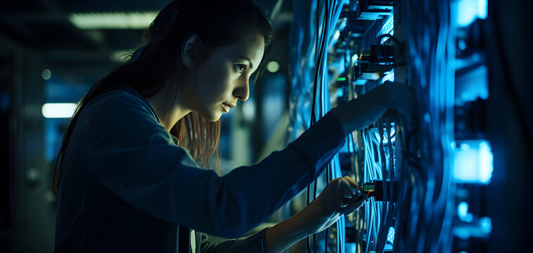 Handsome Young Engineer Working In Server Room