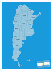 Mapa de Argentina vectorial con provincias en color celeste editable con nombres de las provincias © SofiaMartina