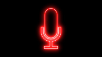 Wireless neon microphone isolated on black background