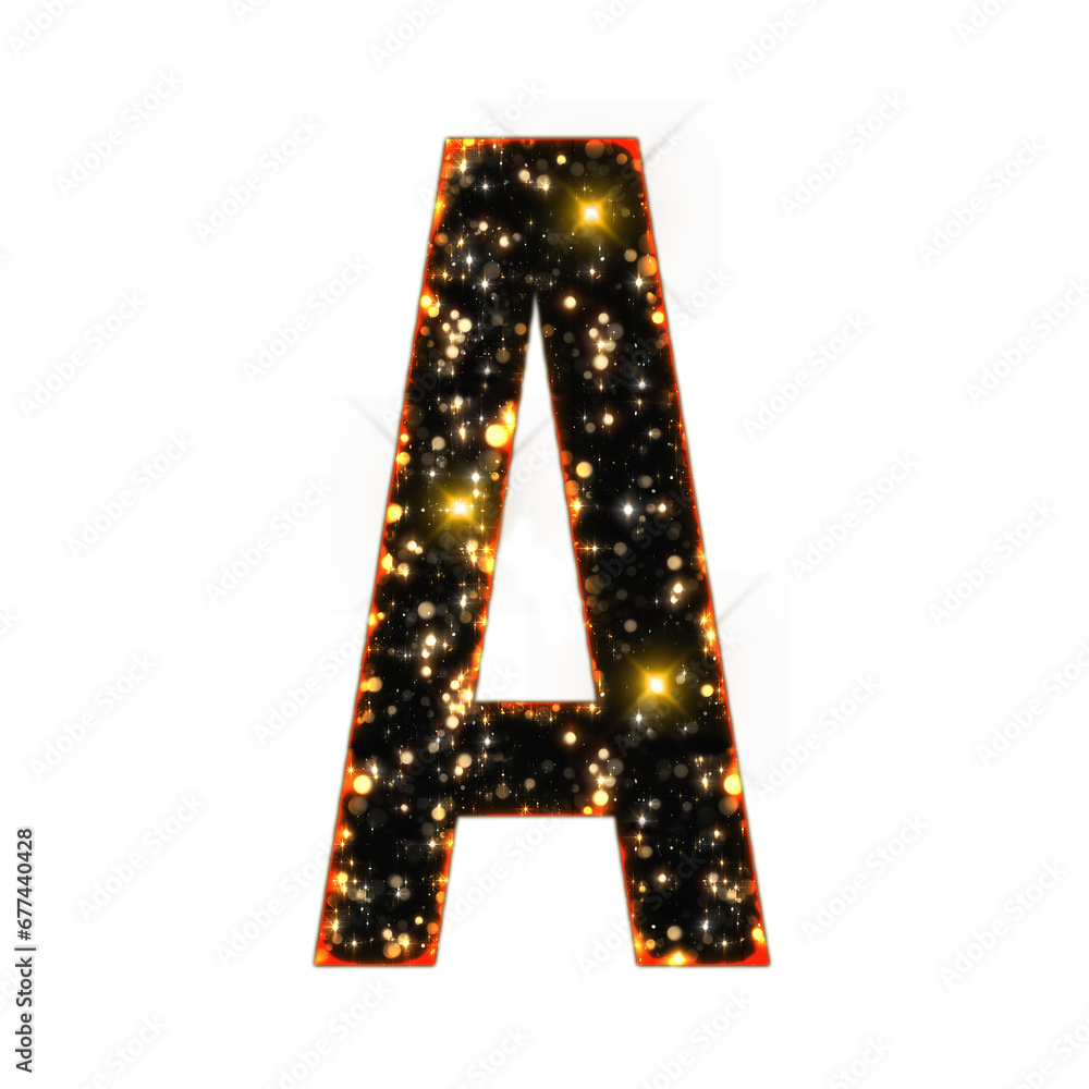 Poster sparkling bokeh alphabet letters from a to z, isolated on transparent background, uppercase. this is