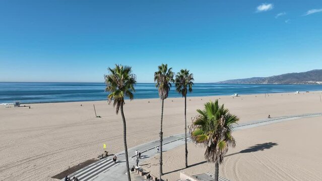 Palm Trees Beach At Los Angeles In California United States. Downtown Cityscape Scenery. Route 66 Landmark. Palm Trees Beach At Los Angeles In California United States. 