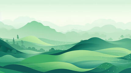 Abstract green landscape wallpaper background illustration design with hills and mountains