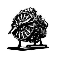 Aircraft Engine Logo Monochrome Design Style - obrazy, fototapety, plakaty
