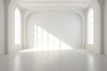 Bright and airy white empty room with light and shadow. Perfect for a variety of uses, such as product photography, interior design, or abstract art.