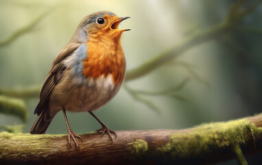 cute robin bird on natural environment