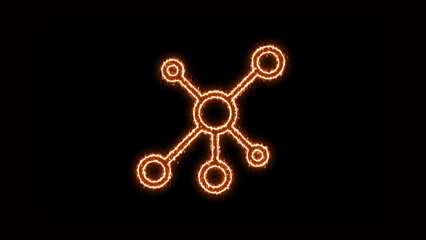 neon glowing mobile, computer, tower network icon on black background.