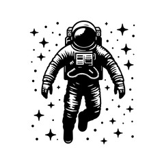 Astronaut In Space Logo Monochrome Design Style - obrazy, fototapety, plakaty