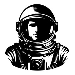 Astronaut In Space Logo Monochrome Design Style - obrazy, fototapety, plakaty