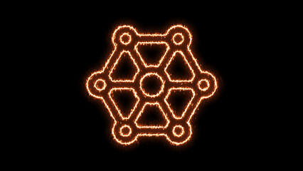 neon glowing mobile, computer, tower network icon on black background.
