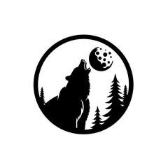 Bear Howling at the Moon Logo Monochrome Design Style