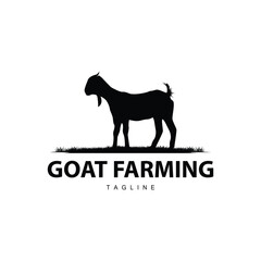 Livestock Goat Logo, Simple Farming Silhouette Design Product Brand Templet Illustration