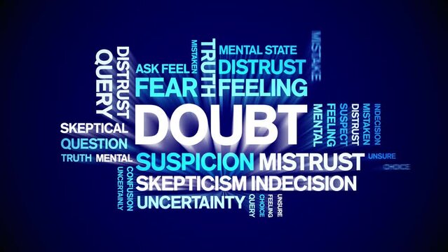 Doubt animated tag word cloud;text design animation kinetic typography seamless loop.