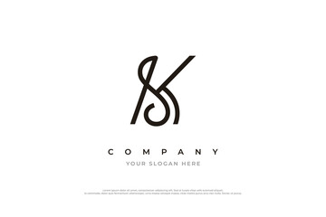 Initial Letter SK Logo or KS Logo Design Vector