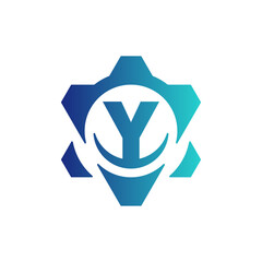 Initial Letter Y gear engineering logo design vector