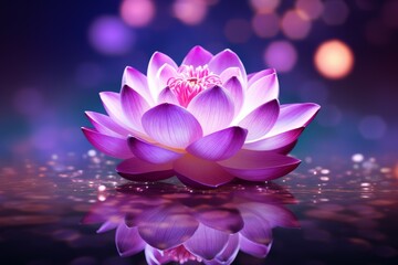 Sparkling pink and purple lotus on a floating light purple background