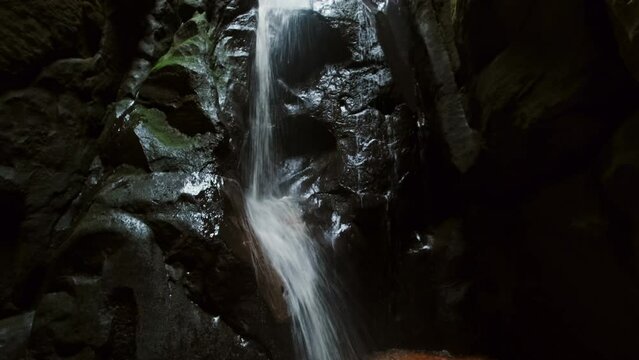 Waterfall in the rocks in the national park of Adrspach-Teplice Rocks, Czech Republic, 4k