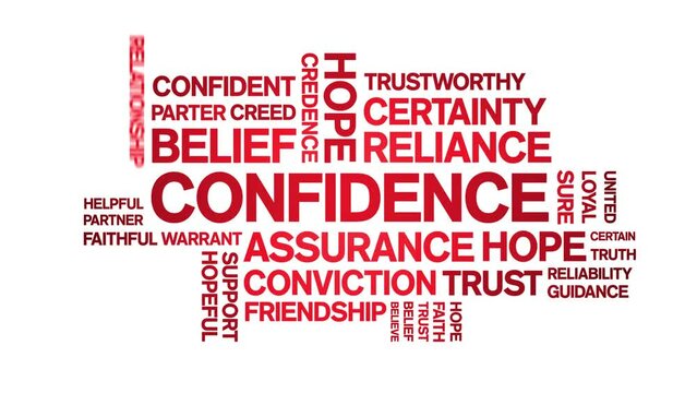 Confidence animated tag word cloud;text design animation kinetic typography seamless loop.