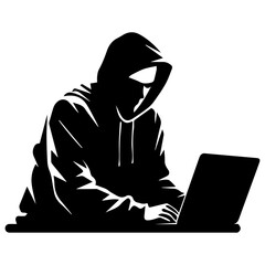 Hacker vector silhouette illustration, a hacker with laptop vector silhouette illustration