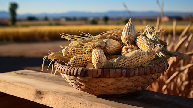 basket of corn HD 8K wallpaper Stock Photographic Image 