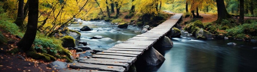 Obraz premium a wooden bridge over a river