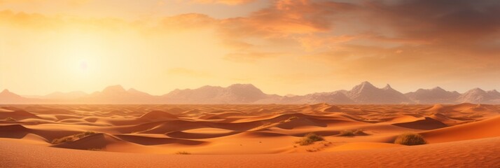 a desert with sand dunes and mountains in the background