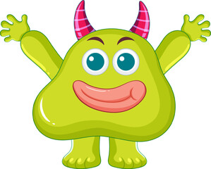 Adorable Green Alien Monsters Cartoon Character with Horns