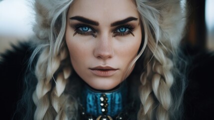 a woman with blonde hair and blue eyes