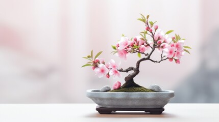 a bonsai tree with pink flowers