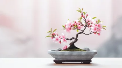 Afwasbaar fotobehang a bonsai tree with pink flowers © sam