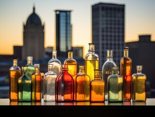 a group of colorful bottles