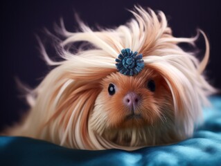 Naklejka premium a guinea pig with a blue flower on its head
