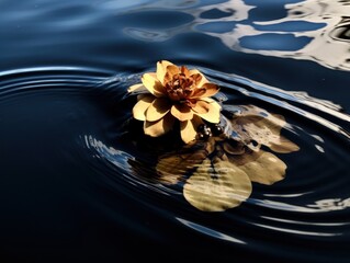 a yellow flower floating in water - Powered by Adobe