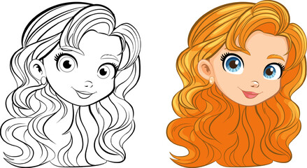 Beautiful Woman with Long Hair: Vector Cartoon Illustration