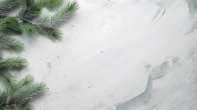 Christmas and New Year holiday background. Xmas greeting card. Spruce tree on white creased background.