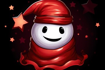 a cartoon character wearing a red hat and scarf