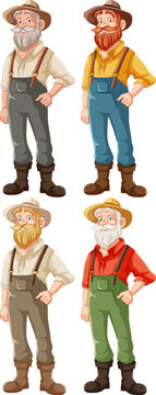 Old Farmer Cartoon Character with Beard and Hat