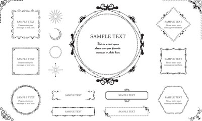 豪華なアンティークフレームと飾り枠のデザインセット　星　太陽　月