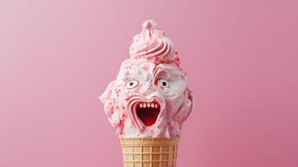 a ice cream cone with a face on it