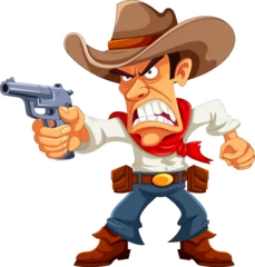 Crédence de cuisine en verre imprimé Enfants Furious Cowboy with Gun: A Cartoon Character