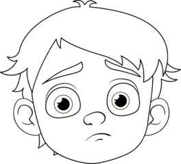 Papier Peint photo Enfants Bored Boy Cartoon Head Doodle Outline