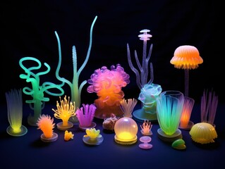 a group of glowing sea creatures