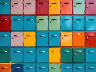 a wall of colorful lockers - obrazy, fototapety, plakaty