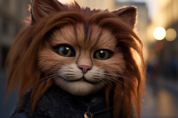 a cat with long hair and a black coat - Powered by Adobe