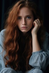 Naklejka premium a woman with long red hair and blue eyes
