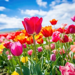 a field of colorful tulips