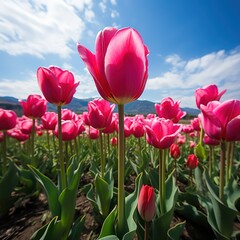 a field of pink tulips