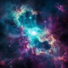 Obraz premium Glowing huge nebula with young stars. Cosmic Galaxy Space Dust Universe With Nebula and Bright Shining Stars.