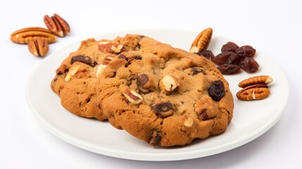 a plate of cookies with nuts and raisins